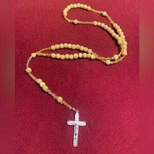 Rosary - Tan Cream Colored Beaded - Jerusalem Stamped